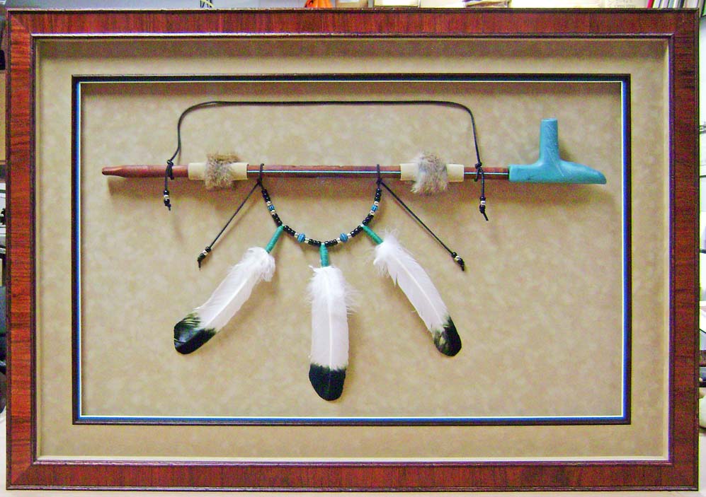Shadow Box Frame of Native American Pipe